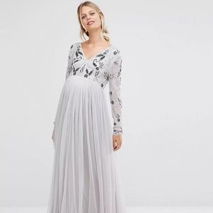 Maya Maternity Long Sleeve Embellished Bodice Maxi Dress With Tulle Skirt